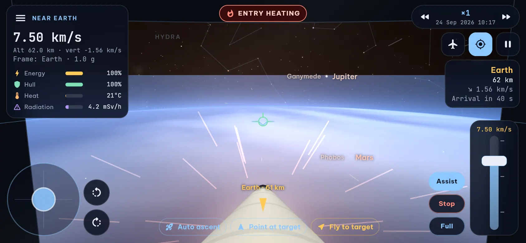 Plasma streaks during atmospheric re-entry at 7.5 km/s